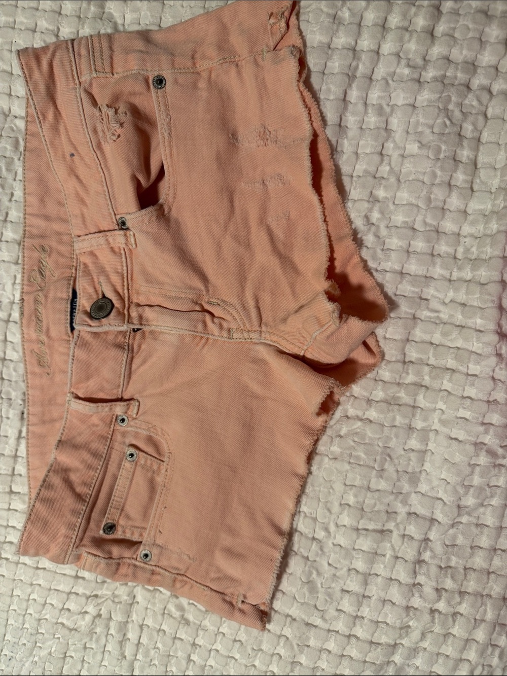 American Eagle Outfitters Faded Peach Frayed Denim Shorts